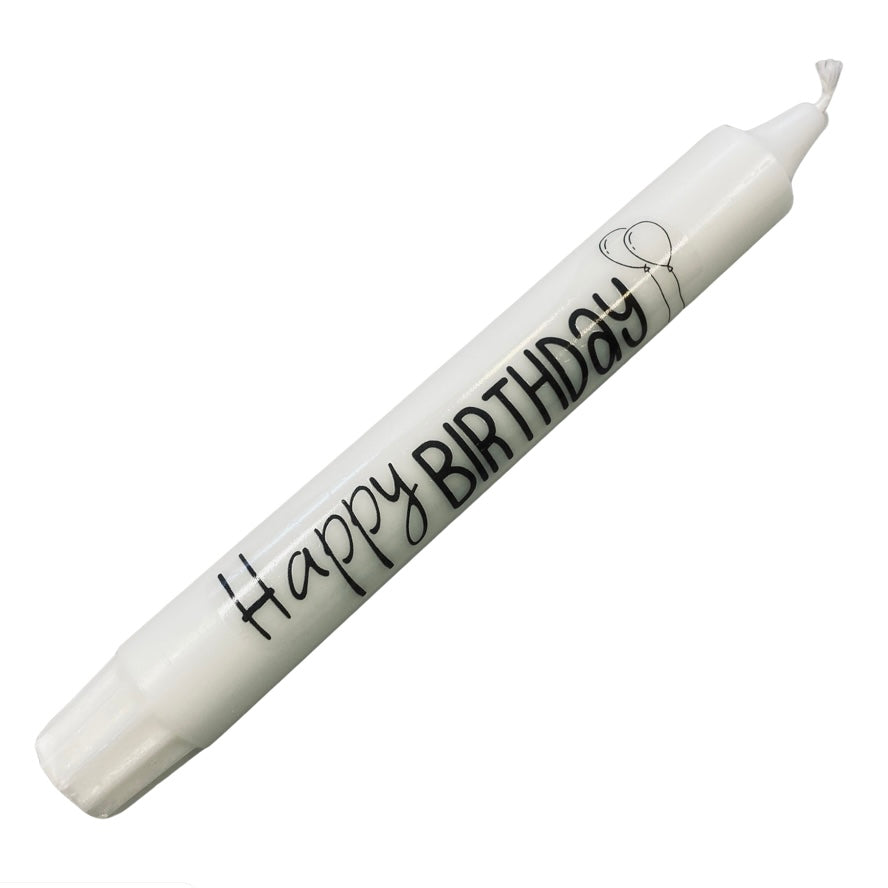 Kerze mit Spruch „Happy Birthday“